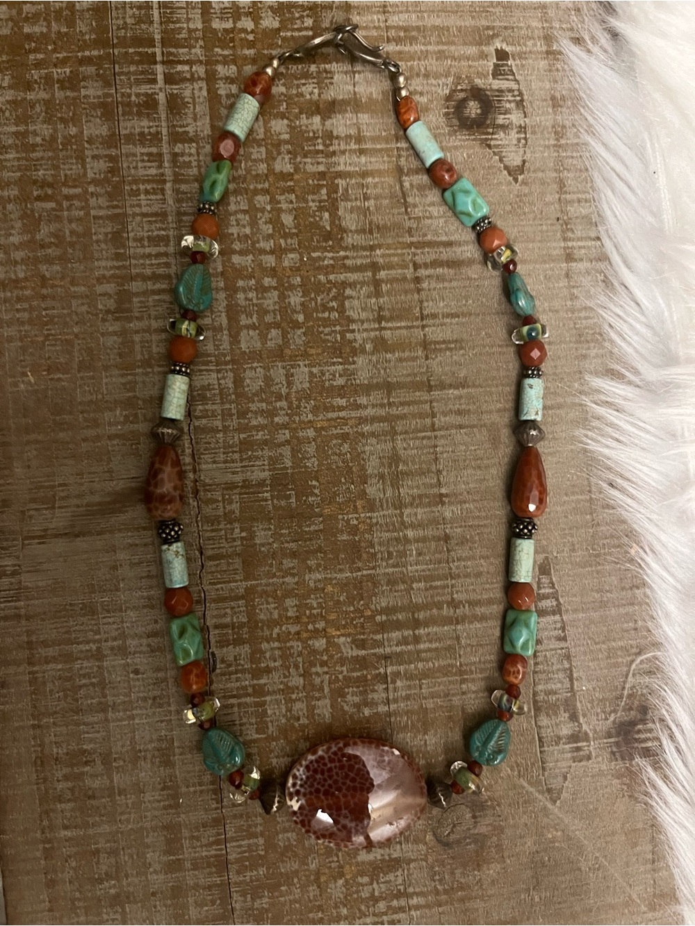 Source Unknown Turquoise & Brown Beaded Statement Necklace
